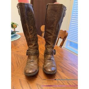 Born Boots Women's Size 6 M Brown Distressed Suede Buckles Zip